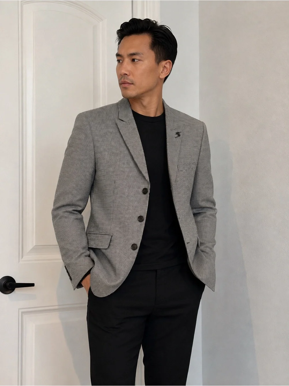 The Kooples Men’s Single Breast Blazer Jacket Houndstooth Beige Black 36/S $695